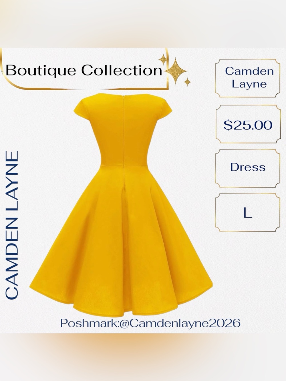 Yellow Fit-and-Flare Midi Dress with Cap Sleeves - Picture 6 of 7